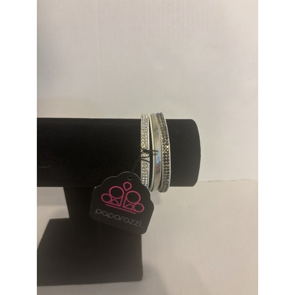 Paparazzi I Mean Business Cuff Bracelet Silver Tone White Signed